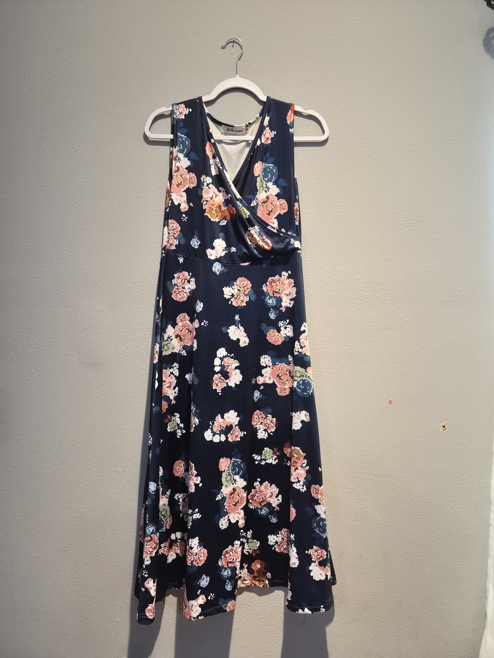 Floral Navy Sleeveless Maxi Dress